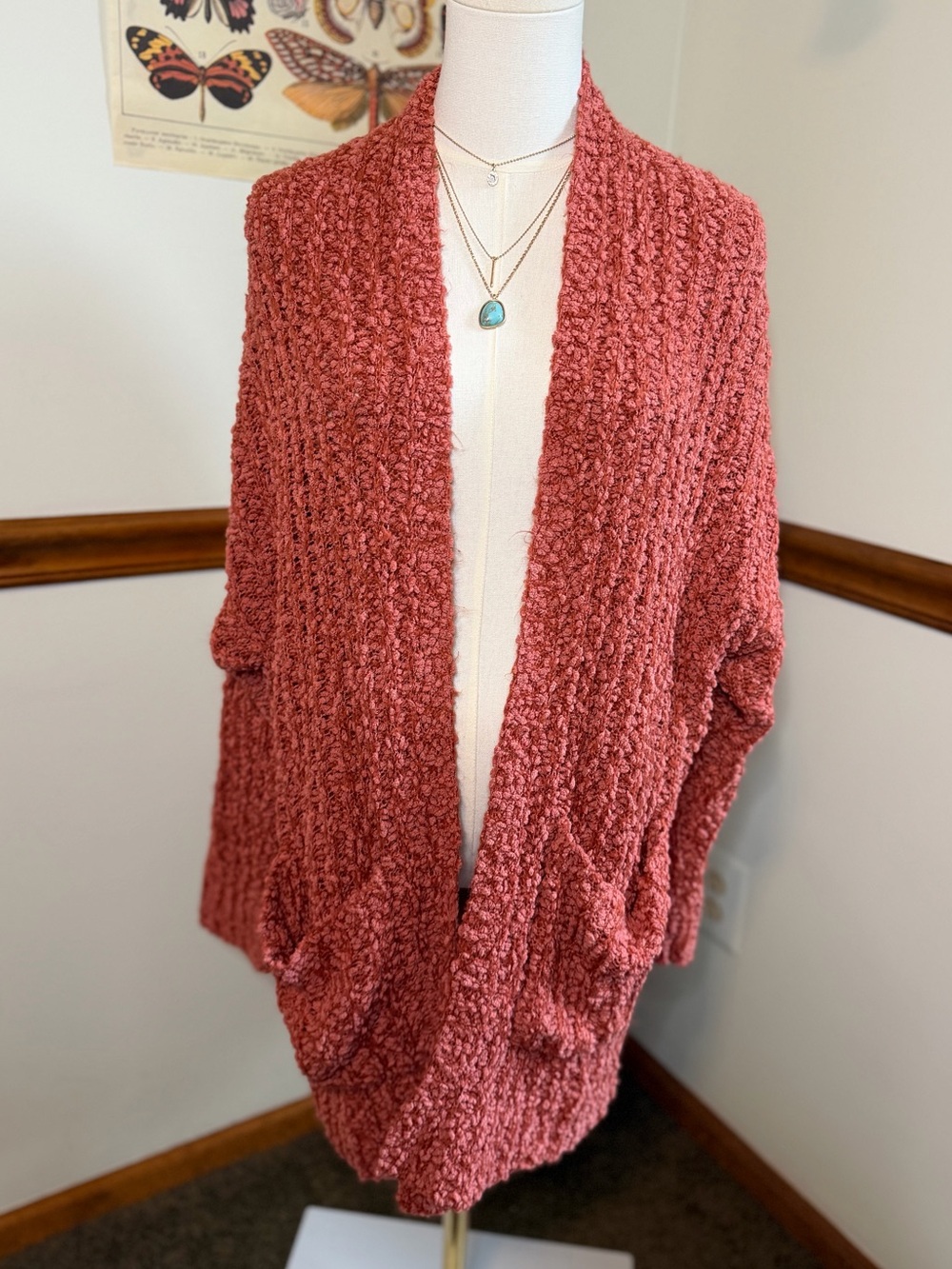 Cozy Open-Front Chunky Cardigan Sweater - Dusty Rose
